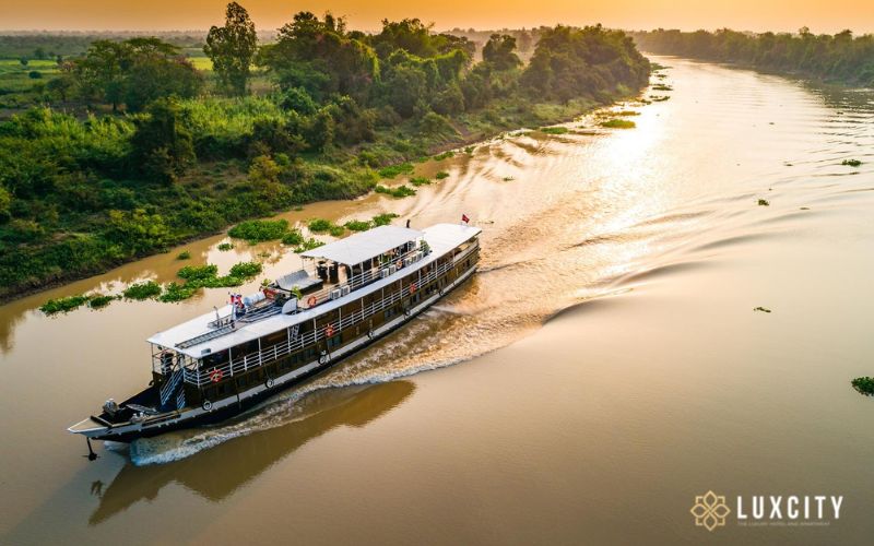 A tourist riverboat cruise on the Mekong River in Phnom Penh